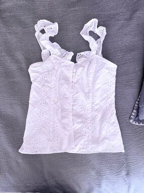 H&M White Eyelet Ruffle Strap Tank